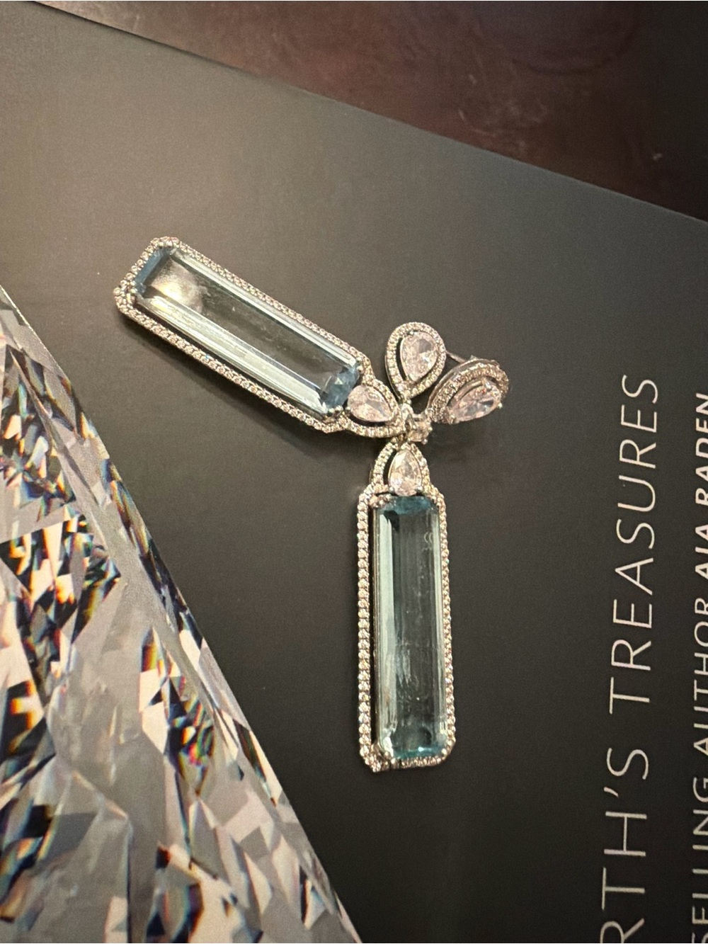 Authentic Vintage 1996 Aquamarine elongated step cut earrings set